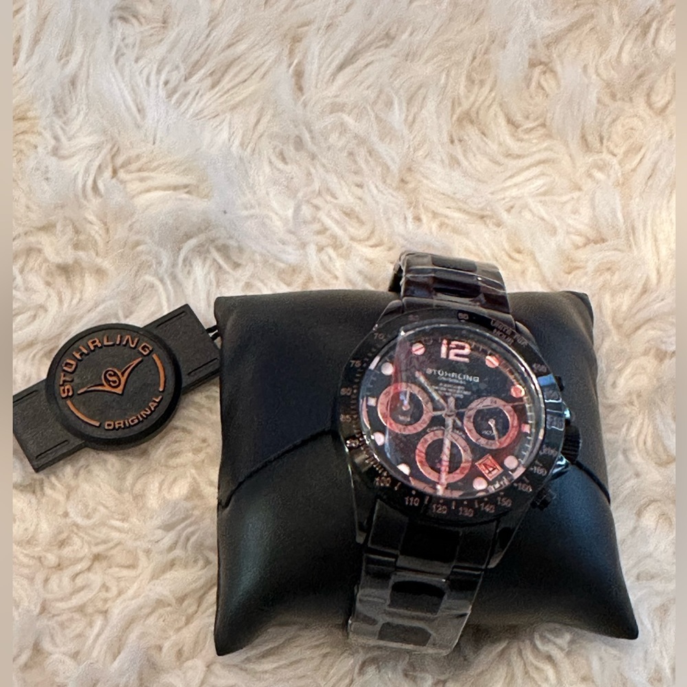 Stührling Men’s Black Stainless Steel Bracelet Watch 42mm